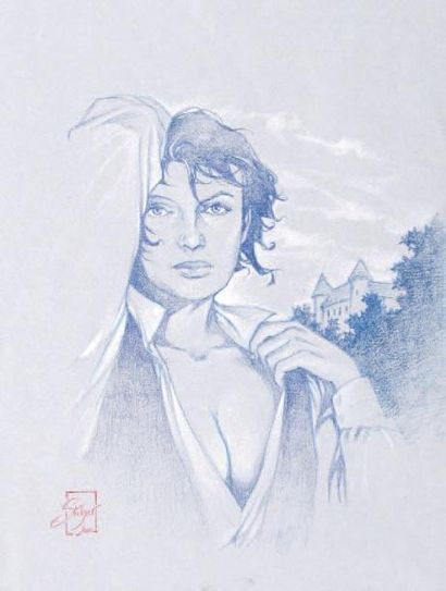STALNER. Eric. (Né en 1959) «Aanthéa». Beau portrait au crayon gris rehaussé de gouache...