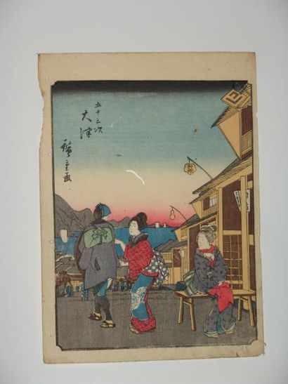 JAPON Estampe de Hiroshige, série du Jimbutsu Tokaido, station 54 « Otsu ». 1852