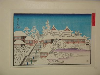 JAPON Estampe de Hiroshige, série Toto Meisho, le temple Myochin à Kanda sous la...