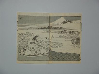 JAPON Estampe de Hokusai, série des 100 vues du Fuji, un poète contemple le Fuji....