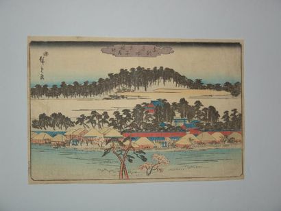 JAPON Estampe de Hiroshige, série Edo Meisho, la pagode Inari à Oji. Vers 1838