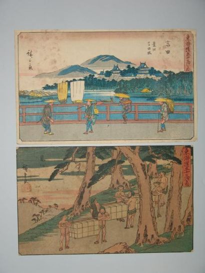 JAPON Deux estampes de Hiroshige, série du Gyosho Tokaido, les stations 35 « Yoshida...
