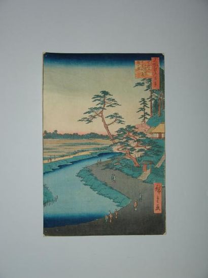 JAPON Estampe de Hiroshige, série des 100 vues d'Edo, la cabane de Basho à Sekiguchi....