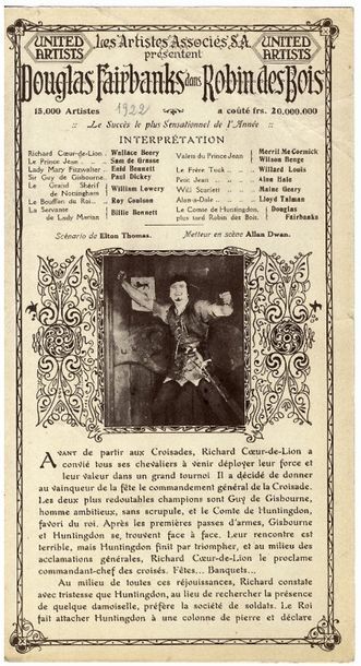Robin des bois / Robin Hood Dossier de presse (1922) Etat A