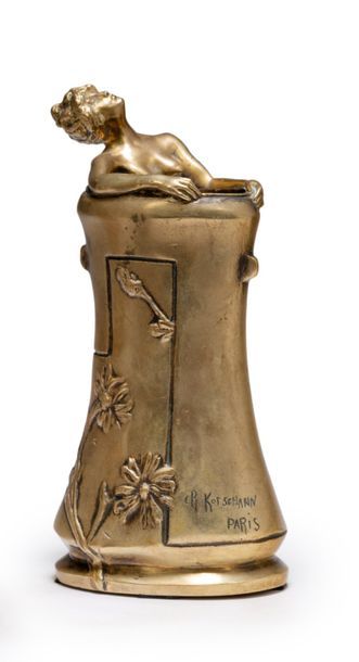 Charles KORSCHANN (1872-1943) «Femme nue aux fleurs»
Vase soliflore en bronze à patine...