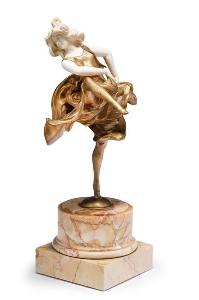 Emil KIEMLEN (1869-1956) «Danseuse»
*Sculpture chryséléphantine en bronze à patine...