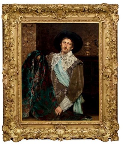 Ferdinand ROYBET (1840-1920) 
Mousquetaire, circa 1880
Huile sur acajou
Signée en...