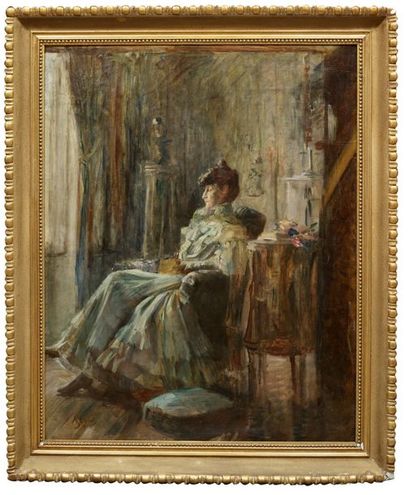 A.STEVENS (XIXeme siècle) 
Femme à sa lecture, circa 1890
Huile sur toile Signée...