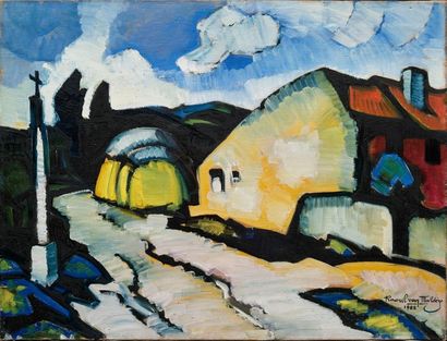 Raoul VAN MALDERE (1875-1957) 
Eglise, 1922
Huile sur toile signée et datée en bas...