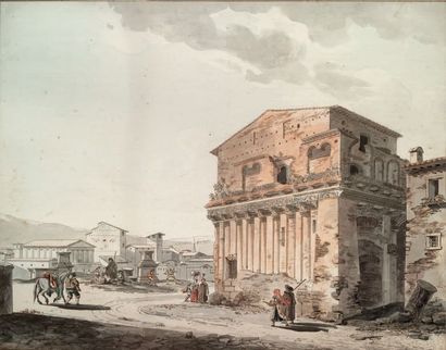 Thomas DE THOMON (c.1754-1813) 
Vue du temple de la fortune à Rome et Vue de la maison...