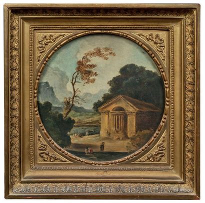 Ecole FRANCAISE, de la fin du XVIIIème siècle, entourage d'Hubert ROBERT Paysage...