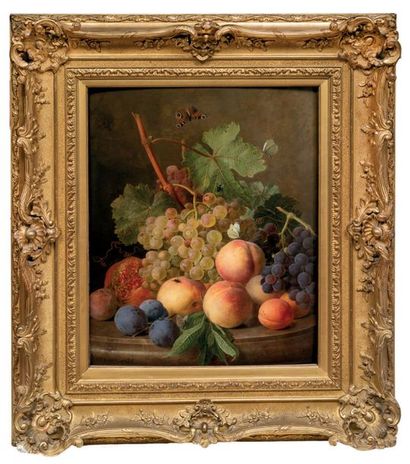 JAN FRANS VAN DAEL (Anvers 1764 - Paris 1840) 
Prunes, pêches, raisins et papillons...