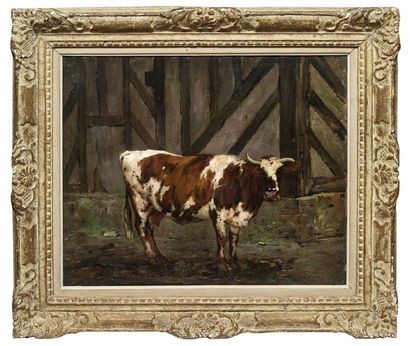 Léon DUVAL GOLZAN (1853-1941) 
Vache
Huile sur toile monogrammée DG en bas à droite
46...