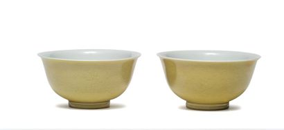 CHINE - Epoque YONGZHENG (1723 - 1735) ▲ Paire de bols à bord évasé en porcelaine...