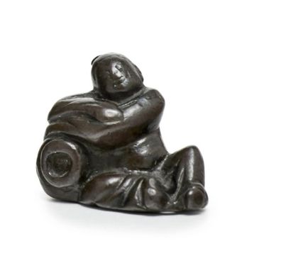 CHINE - XVIIIe/XIXe siècle Petit poids en bronze à patine brune en forme de Li Taibai...