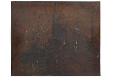 CHINE - XVIIIe/XIXe siècle  ● Plaque de forme rectangulaire en bronze doré et émaux...