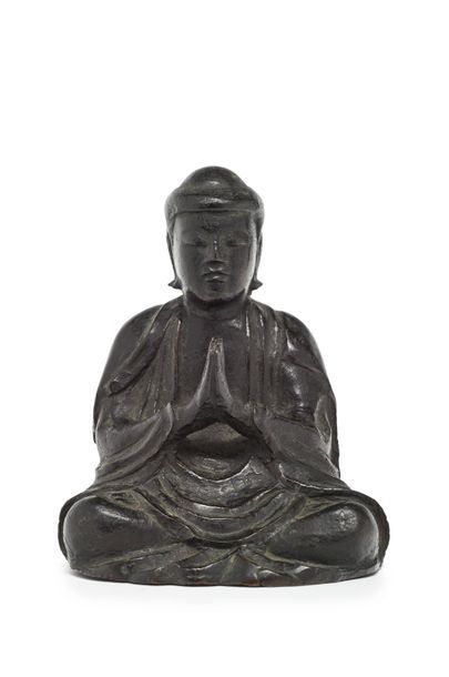 JAPON - Epoque MUROMACHI (1333 - 1573) Statuette de bouddha assis en padmasana en...