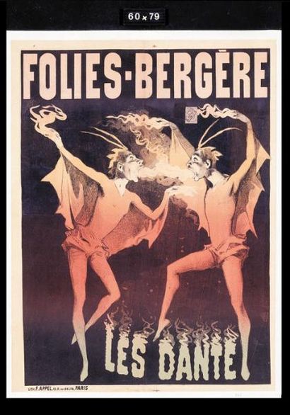 null DANTE . "Folies Bergères.Les Dante".Lithographie en couleurs entoilée. 79 x...