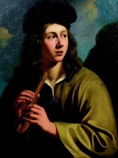 Paulus MOREELSE (1571 - 1638) Le joueur de flûte - Toile - 70,5 x 54,5 cm