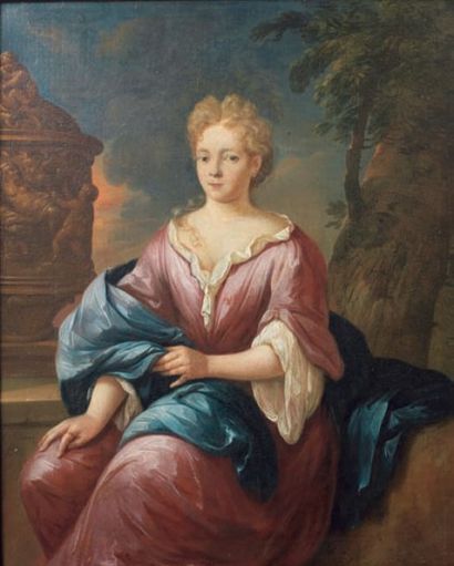 Ecole FRANCAISE vers 1710 Portrait de femme à la robe rose Toile - 50,5 x 41,5 cm...