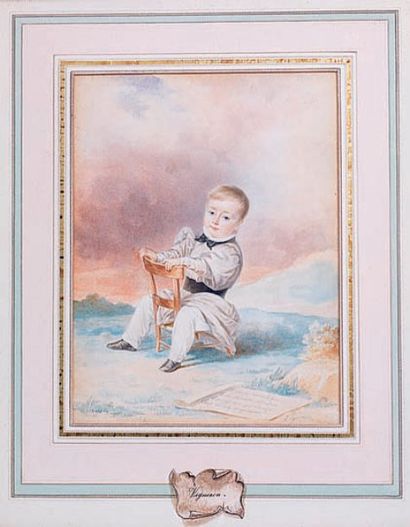 Pierre Roch VIGNERON (Vosnon 1789 - Paris 1872) Portrait d'enfant assis sur fond...