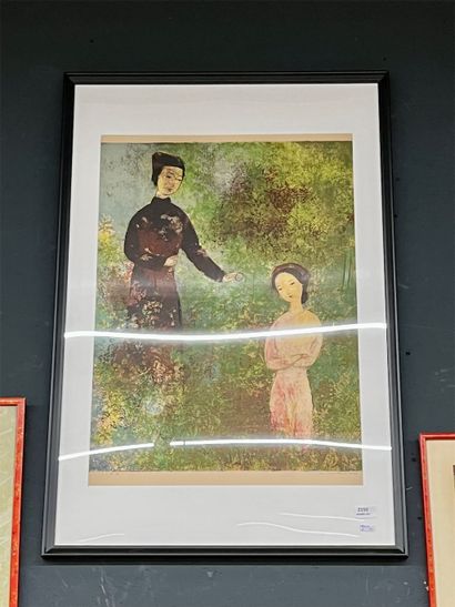  Color lithograph 'Le couple' signed Cao Dam VV and dated 1970 (65X50cm), croppe... Gazette Drouot