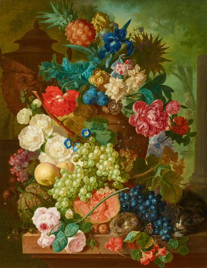 Jan van Os Jan van Os

Fleurs et fruits sur un socle en pierre

Huile sur bois. 81... Gazette Drouot