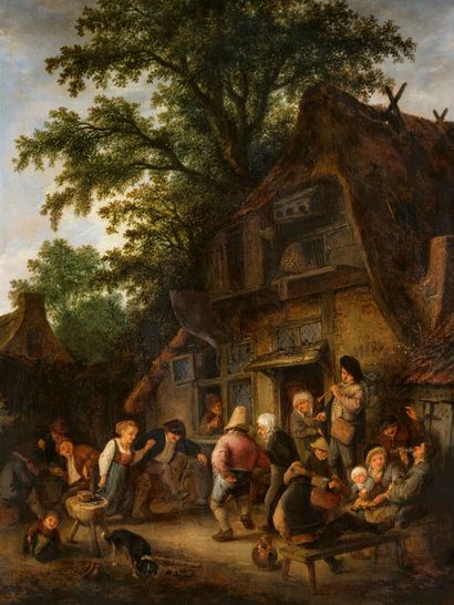 Adriaen van Ostade Adriaen van Ostade

Peasant dance in front of an inn

Oil on wood.... Gazette Drouot
