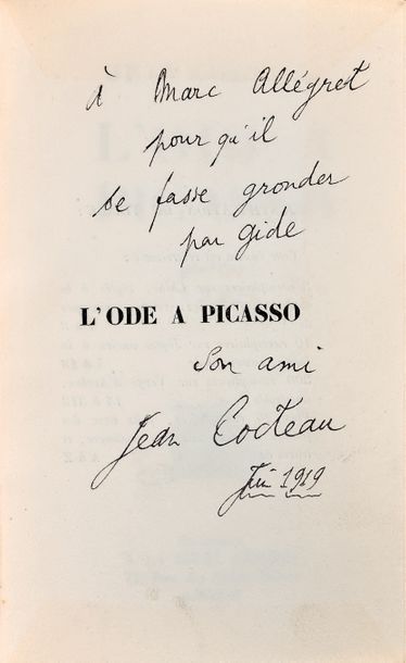 COCTEAU Jean (1889-1963) 
L'Ode à Picasso. Poème. 1917. Paris, (Fr. Bernouard), 1919....