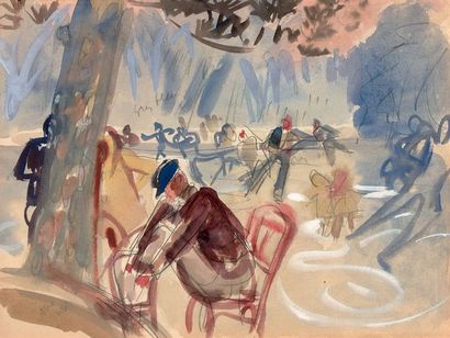 ANONYME Les patineurs, circa 1930
Aquarelle sur papier.
20 x 26 cm.