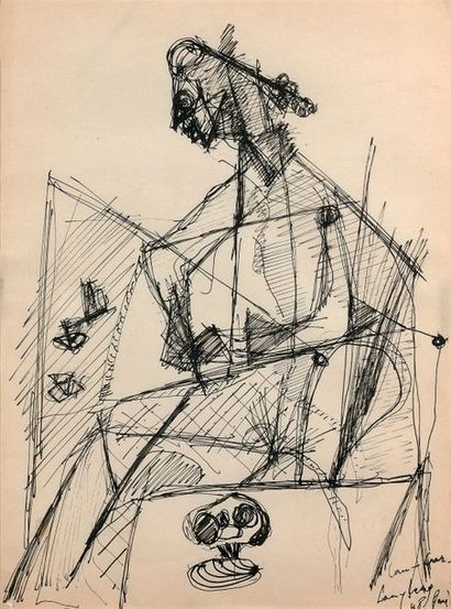 David LAN-BAR (1912-1987) 
Études de femmes
Deux dessins à l'encre et au crayon,...