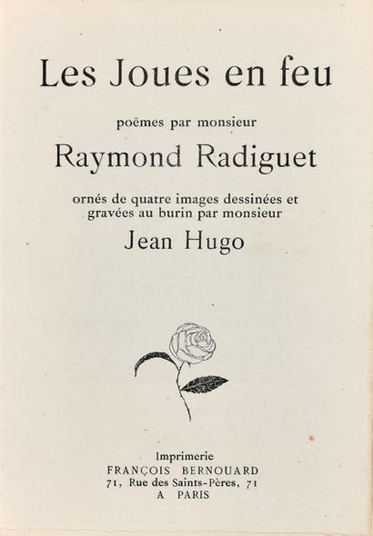 RADIGUET Raymond (1903-1923) 
Les joues en feu. François Bernouard, Paris, 1920.
Poëmes...