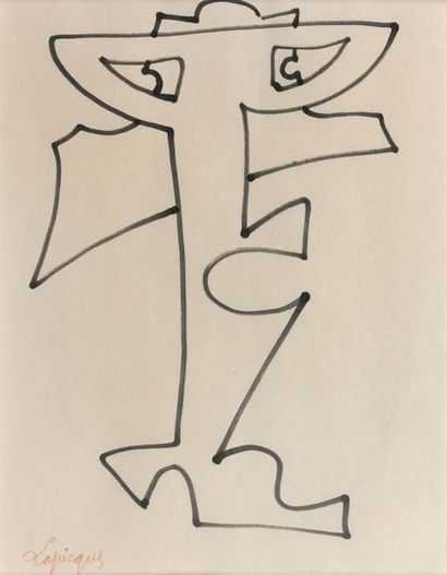 Charles LAPICQUE (1898-1988) 
Composition, circa 1950
Feutre sur papier, signé en...