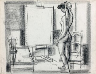JEAN CLUSEAU-LANOVE (1914-1997) 
Modèles féminins dans l'atelier, circa 1950
Réunion...