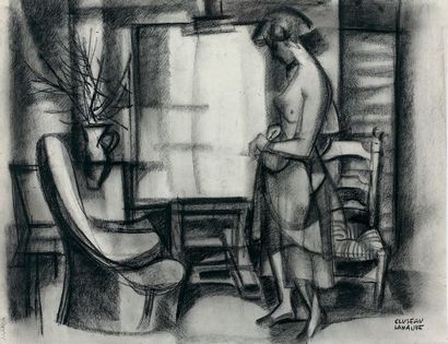 JEAN CLUSEAU-LANOVE (1914-1997) 
Modèle féminin dénudé, dans l'atelier, circa 1950
Dessin...