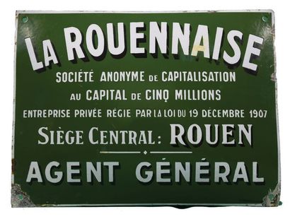 null LA ROUENNAISE Enamelled plate for the general agent of the
La Rouennaise capitalisation...