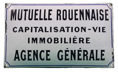 null ROUENNAISE Plaque émaillée pour la mutuelle Rouennaise.
Format: rectangulaire,...