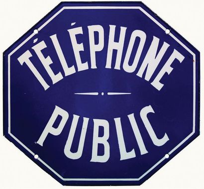 null TÉLÉPHONE PUBLIC Plaque émaillée de téléphone public.
Format: octogonal.
Lettrage:...