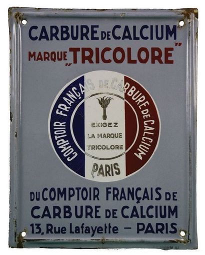 null TRICOLORE Plaque émaillée pour la marque de carbure de calcium Tricolore.
Format:...