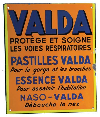 null VALDA Exceptionnelle plaque émaillée pour les Pastilles Valda.
La pastille verte...