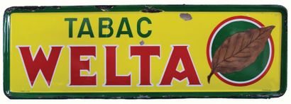null WELTA Enamelled plate for Welta tobacco.
Format: large rectangular, flat headband,...