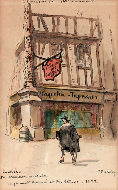 Émile BERTIN (1878-1957) Birthplace of Molière, corner of rue Saint-Honoré and Étuves
Aquarelle...