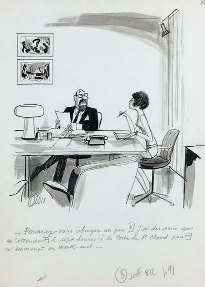 TETSU (1913-2008) Secretary talking to his boss
Cartoon, in ink, on strong paper,...