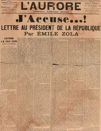 ZOLA (Emile) Journal L'Aurore. Numéro 87 du jeudi 13 janvier 1898.
Ce numéro publie...