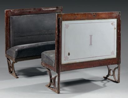 null PAIR OF DOUBLE CAR BENCHES OF THE FIRST CLASS OF THE PARISIAN
METROPOLITAN RAILWAY...