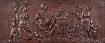 null LINTEAU DE FAÇADE DE PHARMACIE
Bas-relief en bois sculpté, figurant Mercure...