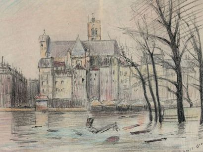 Pierre-Antoine CLUZEAU (1884-1963) Saint-Gervais-Saint-Protais Church, floods of...