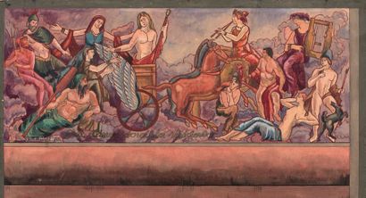 GILBERT DIEBOLD (né en 1931) Frise de dieux de l'Olympe, maquette des décorations...