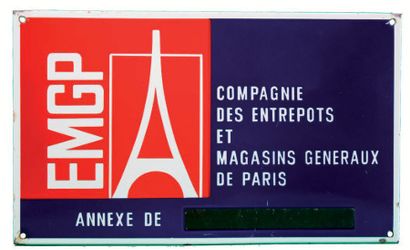 null PLAQUE PUBLICITAIRE DES ENTREPÔTS ET MAGASINS GÉNÉRAUX DE PARIS EMGP
Fer émaillé,...