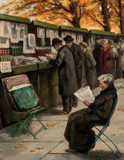 Maurice DUBOIS (1869-1944) Les bouquinistes, quai Voltaire, the former Carrousel...